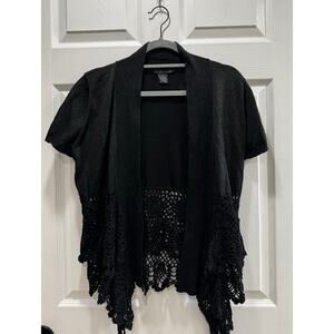 Women's Venue Black Shimmer Open Front Cardigan Sweater Crochet XL